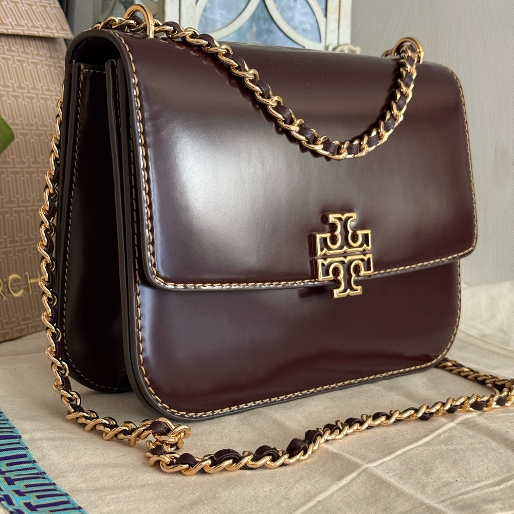 598+! New Tory Burch BRITTEN SMOOTH MEDIUM ADJUSTABLE SHOULDER BAG TEMPRANILLO - Picture 10 of 10